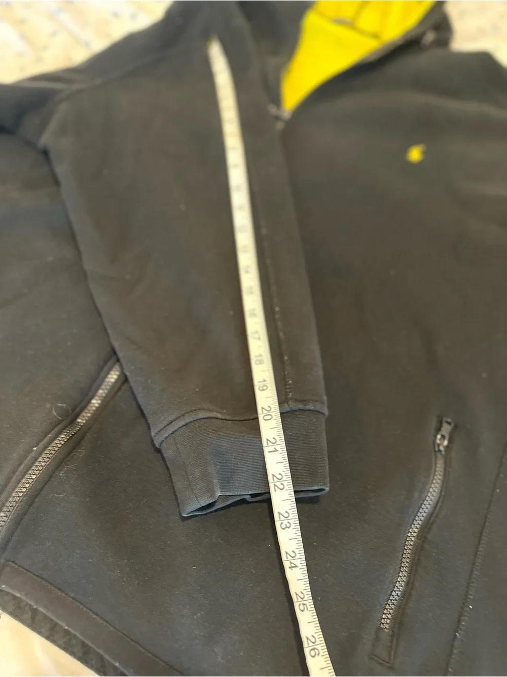 Polo Ralph Lauren Sz:4XLB Black Full Zip Hoodie Bright Yellow Interior & Pony.